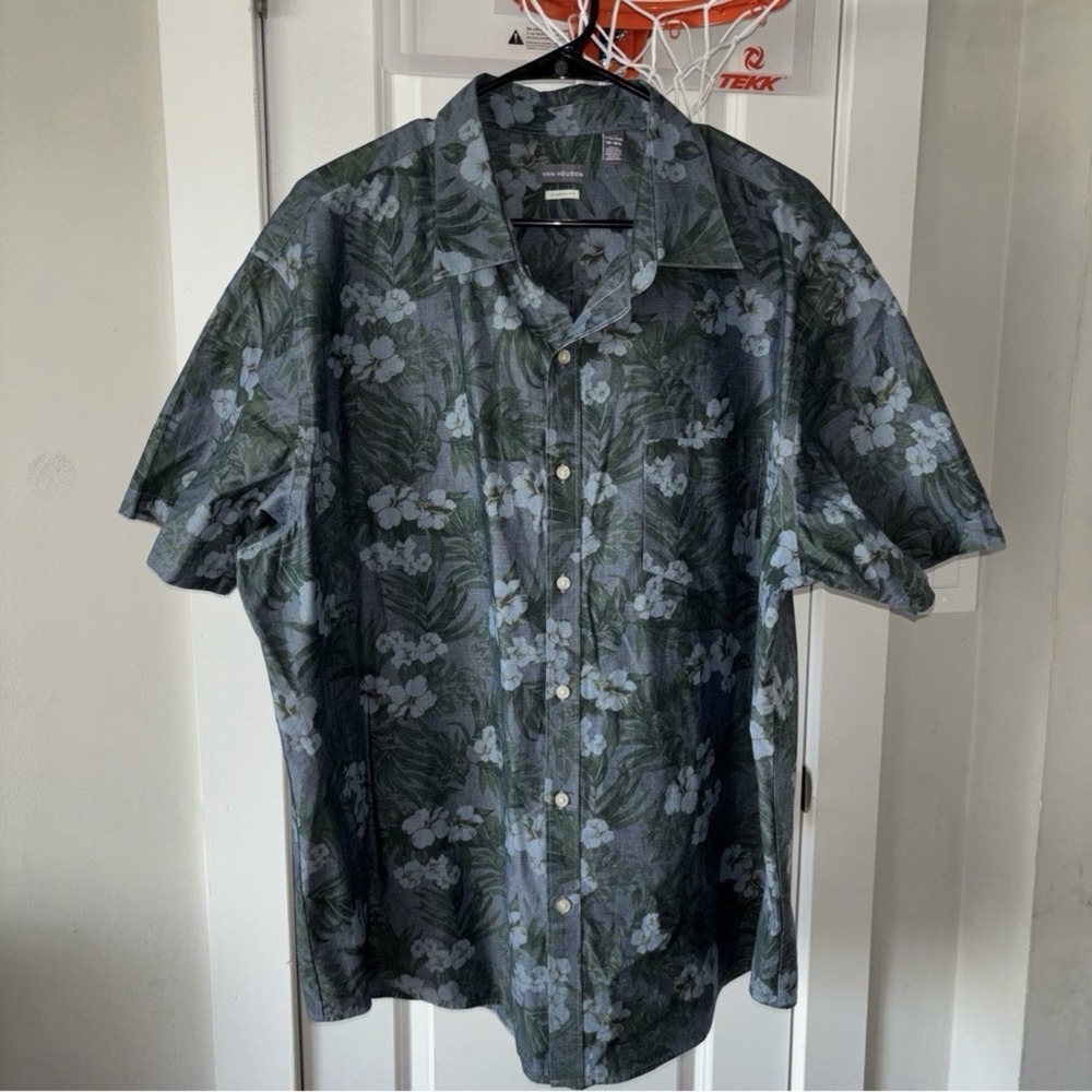 Van Heusen Short Sleeve Button Down Shirt Mens Sz XXL Tropical Floral